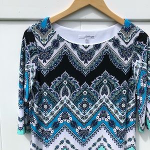 Blue Floral Chevron Shift Dress